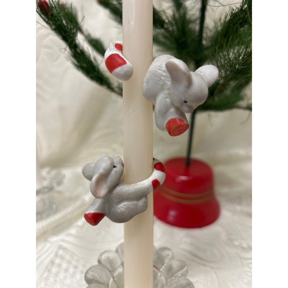 Vintage‎ 1988 House of Lloyd Christmas Mice Candle Huggers Candy Cane Tail Set 2